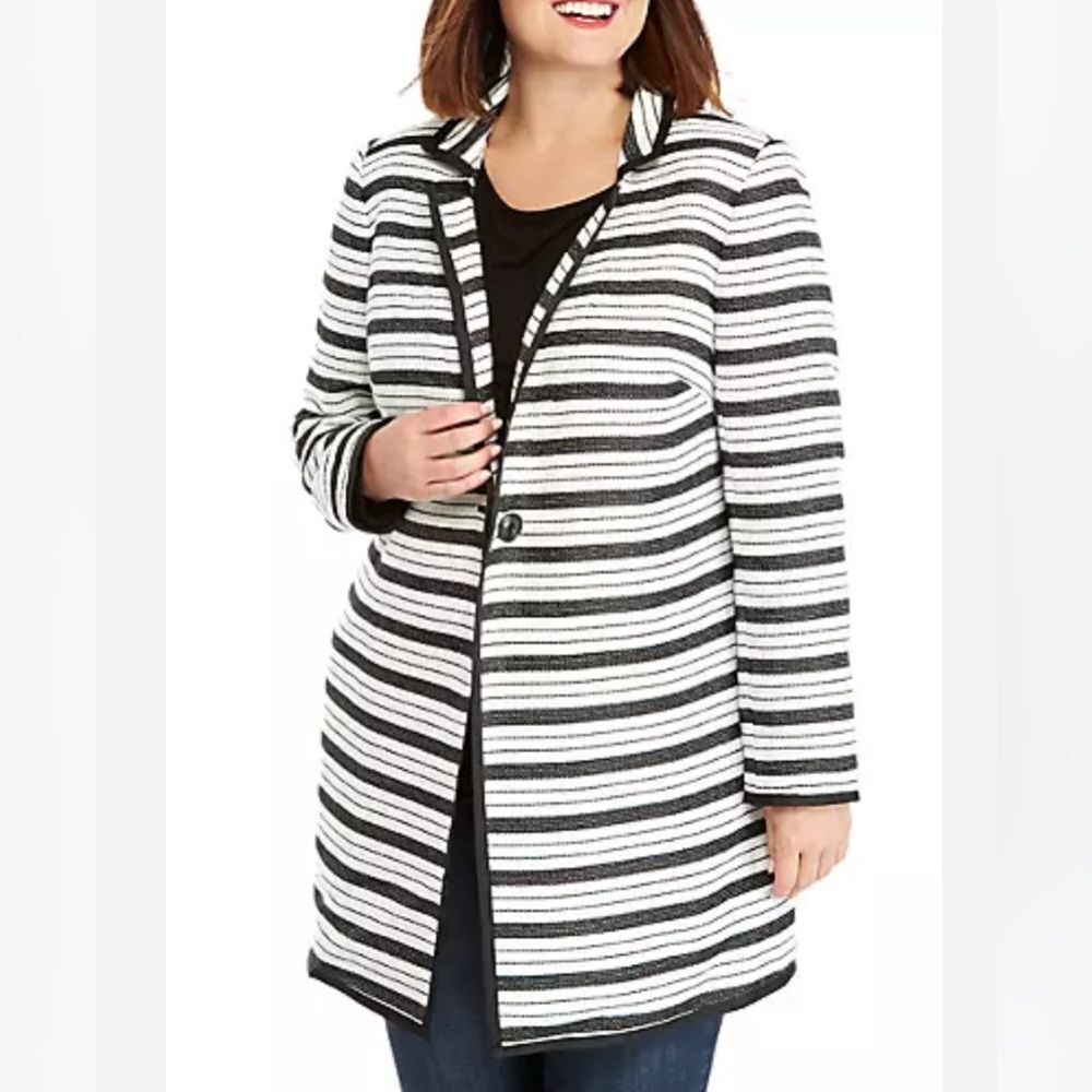 The Limited black and white one button tweed stripe blazer coat size 20W